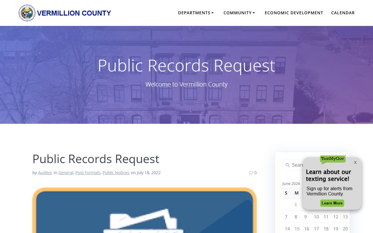 Vermillion County public records request form for inmate records
