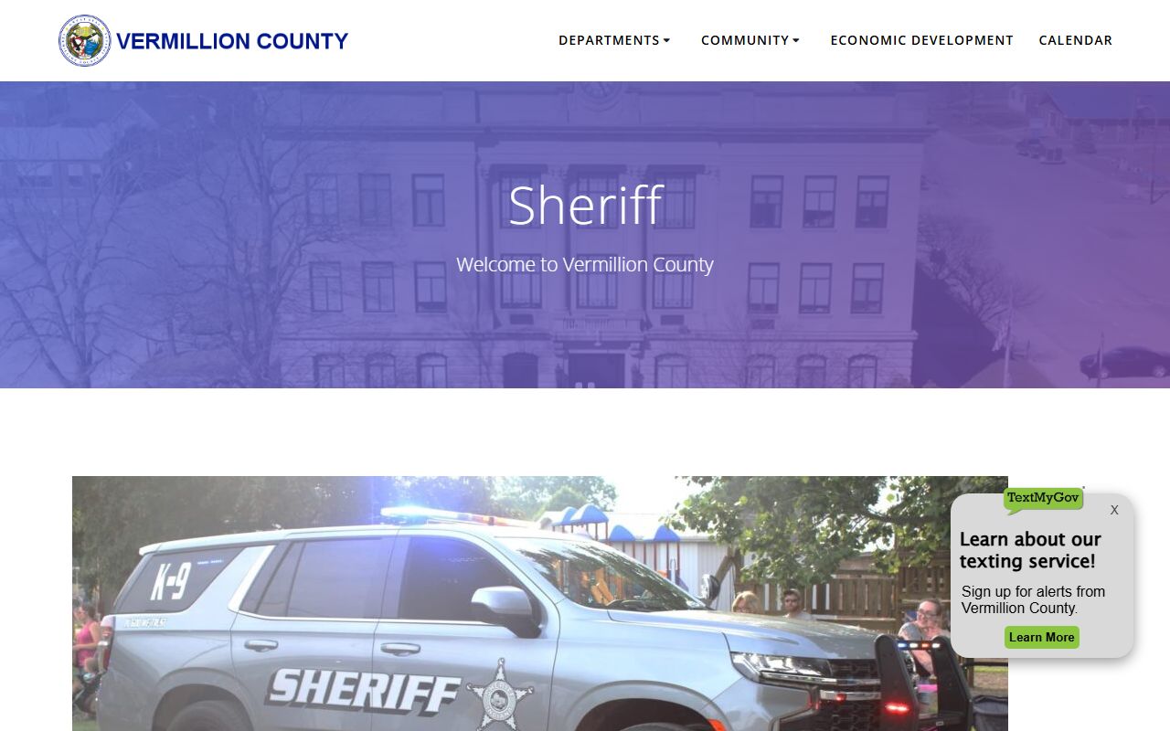 Vermillion County Sheriff's Office page for inmate population custody contacts